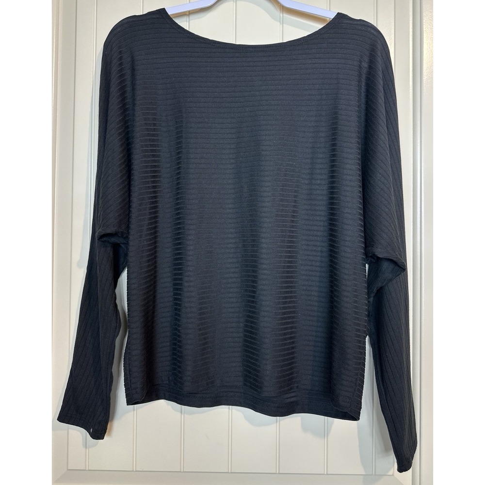 Staccato Womens Top kimono Sleeve Pullover Casual black sheer stretch sz M relax